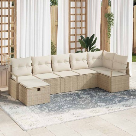 Conjunto de sofá de jardín con cojín 7 pcs Beige Poliratán en Sofás de exterior | Comprar online en Foru.es