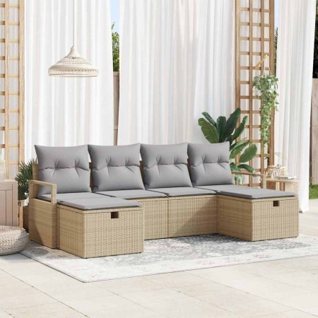 Conjunto de sofá de jardín con cojín 6 pcs Beige Poliratán en Sofás de exterior | Comprar online en Foru.es