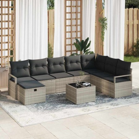 Conjunto de sofá de jardín 9 pcs Gris Claro Poliratán en Sofás de exterior | Comprar online en Foru.es