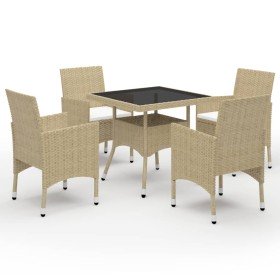 Muebles de jardín 5 piezas ratán sintético y vidrio beige en Conjuntos de jardín | Comprar online en Foru.es