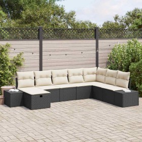 Conjunto de sofá de jardín con almohada 8 pcs Negro Poliratán en Sofás de exterior | Comprar online en Foru.es