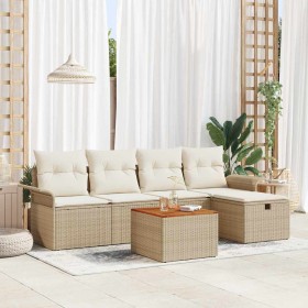 Conjunto de sofá de jardín con cojín 6 pcs Beige Poliratán en Sofás de exterior | Comprar online en Foru.es