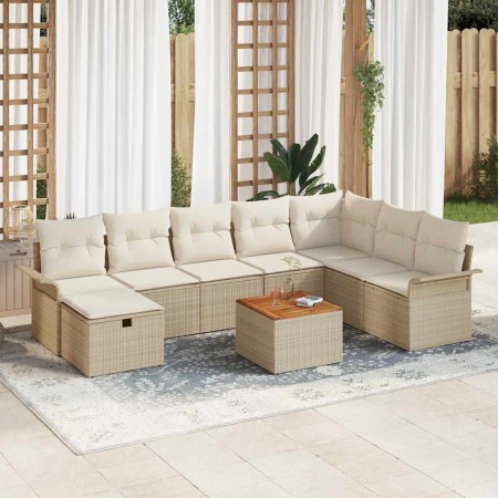 Conjunto de sofá de jardín con cojín 9 pcs Beige Poliratán en Sofás de exterior | Comprar online en Foru.es