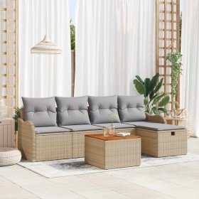 Conjunto de sofá de jardín con cojín 6 pcs Beige Poliratán en Sofás de exterior | Comprar online en Foru.es