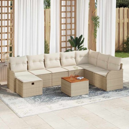 Conjunto de sofá de jardín con cojín 9 pcs Beige Poliratán en Sofás de exterior | Comprar online en Foru.es