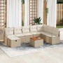 Conjunto de sofá de jardín con cojín 9 pcs Beige Poliratán en Sofás de exterior | Comprar online en Foru.es
