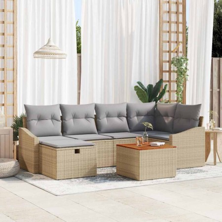 Conjunto de sofá de jardín con cojín 7 pcs Beige Poliratán en Sofás de exterior | Comprar online en Foru.es