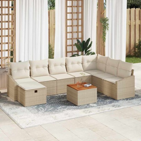 Conjunto de sofá de jardín con cojín 9 pcs Beige Poliratán en Sofás de exterior | Comprar online en Foru.es