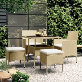 Juego de comedor para jardín de 5 piezas ratán sintético beige en Conjuntos de jardín | Comprar online en Foru.es