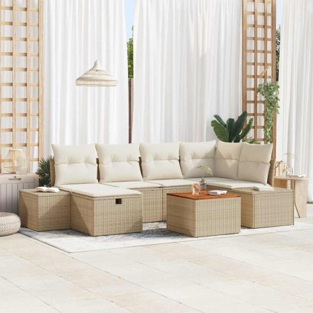 Conjunto de sofá de jardín con cojín 7 pcs Beige Poliratán en Sofás de exterior | Comprar online en Foru.es