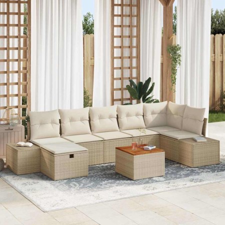 Conjunto de sofá de jardín con cojín 8 pcs Beige Poliratán en Sofás de exterior | Comprar online en Foru.es