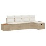 Conjunto de sofá de jardín con almohada 5 pcs Beige Poliratán en Sofás de exterior | Comprar online en Foru.es