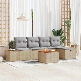 Conjunto de sofá de jardín con almohada 6 pcs Beige Poliratán en Sofás de exterior | Comprar online en Foru.es