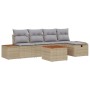 Conjunto de sofá de jardín con almohada 6 pcs Beige Poliratán en Sofás de exterior | Comprar online en Foru.es