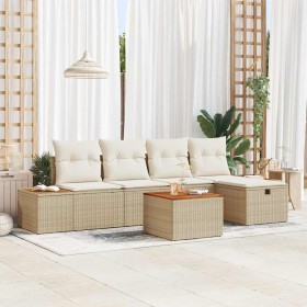 Conjunto de sofá de jardín con almohada 6 pcs Beige Poliratán en Sofás de exterior | Comprar online en Foru.es