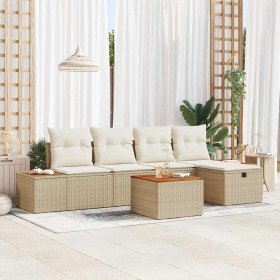 Conjunto de sofá de jardín con almohada 6 pcs Beige Poliratán en Sofás de exterior | Comprar online en Foru.es
