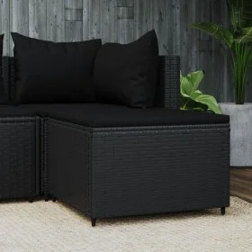 Reposapiés de jardín con cojín ratán sintético negro de vidaXL, Otomanas de exterior - Ref: Foro24-319788, Precio: 48,93 €, D...
