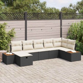 Conjunto de sofá de jardín con almohada 7 pcs Negro Poliratán en Sofás de exterior | Comprar online en Foru.es