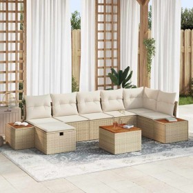 Conjunto de sofá de jardín con almohada 8 pcs Beige Poliratán en Sofás de exterior | Comprar online en Foru.es