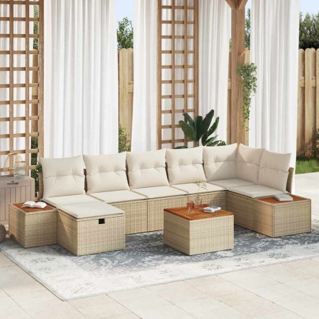 Conjunto de sofá de jardín con almohada 8 pcs Beige Poliratán en Sofás de exterior | Comprar online en Foru.es
