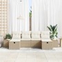Conjunto de sofá de jardín con almohada 6 pcs Beige Poliratán en Sofás de exterior | Comprar online en Foru.es