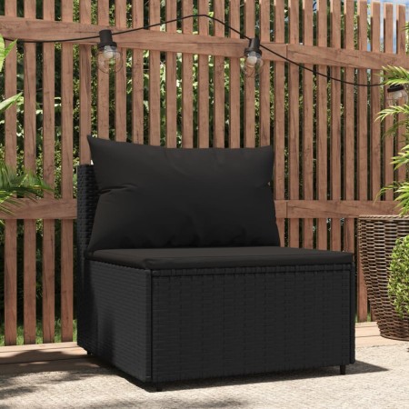 Sofá central de jardín con cojines ratán sintético negro de vidaXL, Sofás de exterior - Ref: Foro24-319785, Precio: 71,95 €, ...