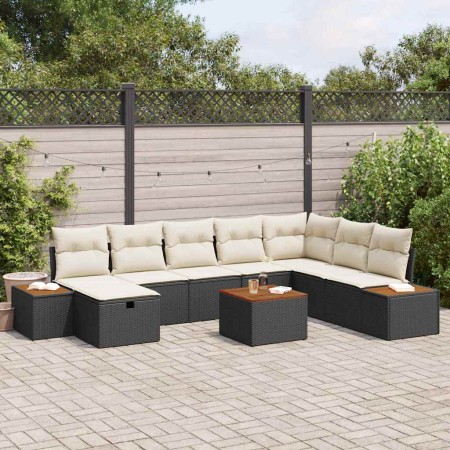 Conjunto de sofá de jardín con almohada 9 pcs Negro Poliratán en Sofás de exterior | Comprar online en Foru.es