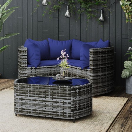 Set de muebles de jardín 4 pzas y cojines ratán sintético gris de vidaXL, Conjuntos de jardín - Ref: Foro24-319856, Precio: 3...