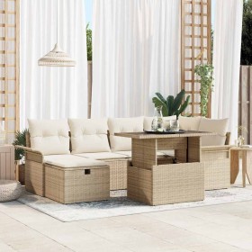 Conjunto de sofá de jardín con cojín 7 pcs Beige Poliratán en Sofás de exterior | Comprar online en Foru.es
