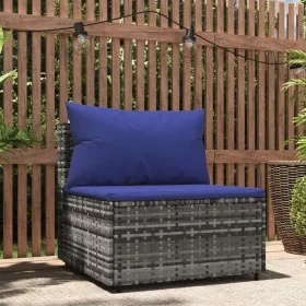 Sofá central de jardín con cojines ratán sintético gris de vidaXL, Sofás de exterior - Ref: Foro24-319849, Precio: 52,37 €, D...