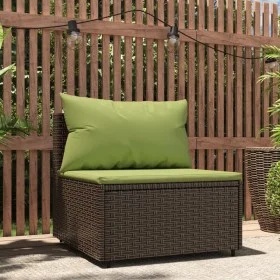 Sofá central de jardín con cojines ratán sintético marrón de vidaXL, Sofás de exterior - Ref: Foro24-319833, Precio: 79,58 €,...