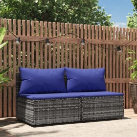 Sofás centrales jardín con cojines 2 uds ratán sintético gris de vidaXL, Sofás de exterior - Ref: Foro24-319850, Precio: 108,...