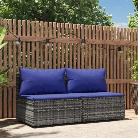Central garden sofas with cushions 2 units gray synthetic rattan by vidaXL, Outdoor sofas - Ref: Foro24-319850, Price: 107,07...