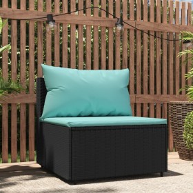 Sofá central de jardín con cojines ratán sintético negro de vidaXL, Sofás de exterior - Ref: Foro24-319801, Precio: 62,87 €, ...