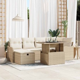 Conjunto de sofá de jardín con cojín 7 pcs Beige Poliratán en Sofás de exterior | Comprar online en Foru.es