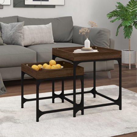 Mesitas auxiliares 2 uds madera contrachapada marrón roble de vidaXL, Mesas de centro - Ref: Foro24-823286, Precio: 53,75 €, ...