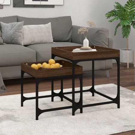 Mesitas auxiliares 2 uds madera contrachapada marrón roble de vidaXL, Mesas de centro - Ref: Foro24-823286, Precio: 53,05 €, ...