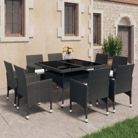 Set de comedor de jardín 9 piezas ratán PE y vidrio negro en Conjuntos de jardín | Comprar online en Foru.es