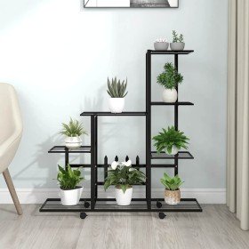 Soporte de flores con rueda de metal negro 94,5x25x92,5 cm en Soportes para macetas | Comprar online en Foru.es