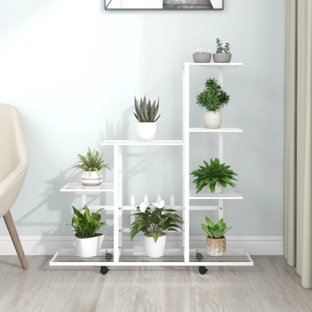 Soporte de flores con rueda de metal blanco 94,5x25x92,5 cm en Soportes para macetas | Comprar online en Foru.es