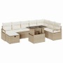 Conjunto de sofá de jardín con cojín 9 pcs Beige Poliratán en Sofás de exterior | Comprar online en Foru.es