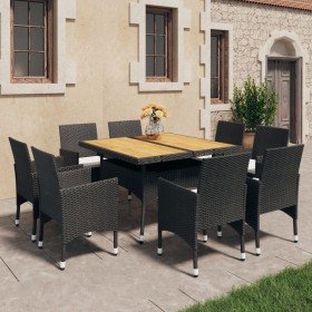 Set de comedor de jardín 9 pzas ratán PE y madera acacia negro en Conjuntos de jardín | Comprar online en Foru.es
