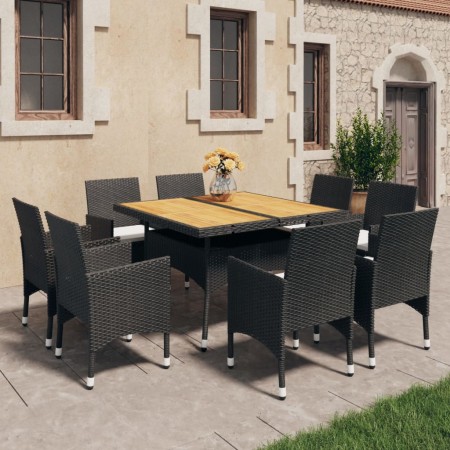 Set de comedor de jardín 9 pzas ratán PE y madera acacia negro en Conjuntos de jardín | Comprar online en Foru.es