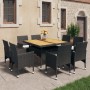 Set de comedor de jardín 9 pzas ratán PE y madera acacia negro en Conjuntos de jardín | Comprar online en Foru.es