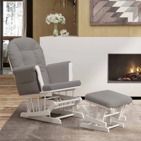 Sillón de lactancia con taburete tela gris claro de vidaXL, Mecedoras - Ref: Foro24-351662, Precio: 275,01 €, Descuento: %