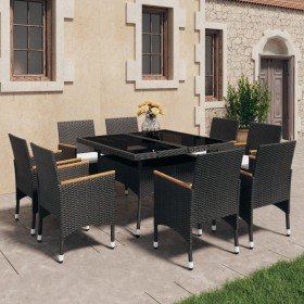 Set de comedor de jardín 9 pzas ratán PE y madera acacia negro en Conjuntos de jardín | Comprar online en Foru.es