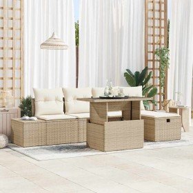 Conjunto de sofá de jardín 6 pcs Beige ratán sintético en Sofás de exterior | Comprar online en Foru.es
