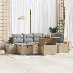 Conjunto de sofá de jardín 7 pcs Beige ratán sintético en Sofás de exterior | Comprar online en Foru.es