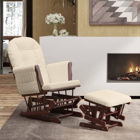 Sillón de lactancia con taburete tela blanco crema de vidaXL, Mecedoras - Ref: Foro24-351665, Precio: 258,25 €, Descuento: %