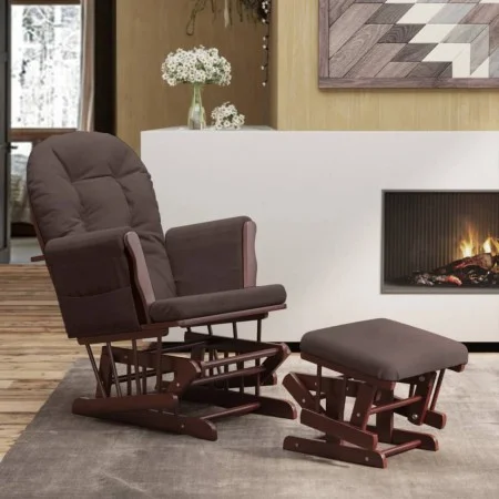 Sillón de lactancia con taburete tela marrón de vidaXL, Mecedoras - Ref: Foro24-351664, Precio: 245,99 €, Descuento: %